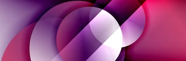 Fond abstrait géométrique dynamique et tendance. Cercles, formes rondes, effets d'ombre 3D et gradients fluides. Formes rondes modernes se chevauchant — Image vectorielle