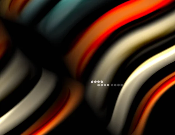 Silk smooth lines on black, liquid fluid color waves. Vector Illustration — Stock Vector