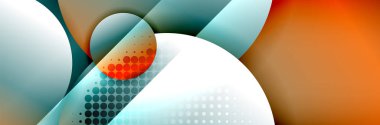 Dinamik trend geometrik soyut arka plan. Çemberler, yuvarlak şekiller üç boyutlu gölge efektleri ve sıvı eğimleri. Modern üst üste bindirme biçimleri