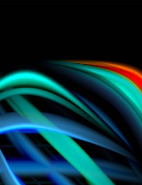 Siyah, sıvı sıvı renk dalgalarında ipeksi çizgiler. Vektör İllüstrasyonu