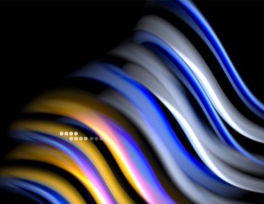 Siyah, sıvı sıvı renk dalgalarında ipeksi çizgiler. Vektör İllüstrasyonu