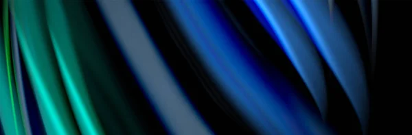 Seta e flusso liscio onda poster design. Onde di colore, linee di stile liquido e forme in sfondo di colore nero — Vettoriale Stock