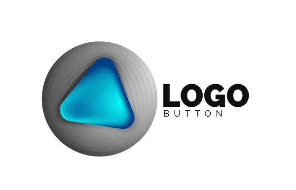 Juega, flecha o descargar icono de botón, diseño mínimo de la plantilla de logotipo de negocios. 3d geométrico negrita en estilo de relieve con efecto de pasos de mezcla de color. Ilustración vectorial para fondo de pantalla, Banner, Fondo, Tarjeta — Archivo Imágenes Vectoriales