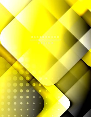 Yuvarlak kareler geometrik soyut arkaplan bileşimini şekillendirir. Üç boyutlu gölge efektleri ve sıvı eğimleri. Modern çakışma biçimleri.