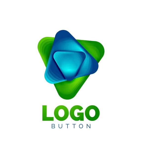 Juega, flecha o descargar icono de botón, diseño mínimo de la plantilla de logotipo de negocios. 3d geométrico negrita en estilo de relieve con efecto de pasos de mezcla de color. Ilustración vectorial para fondo de pantalla, Banner, Fondo, Tarjeta — Archivo Imágenes Vectoriales