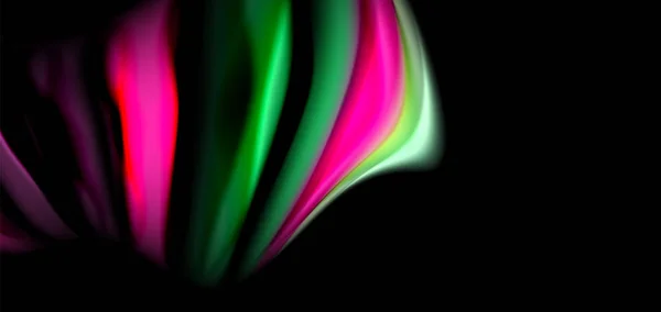 Sutra abstrak garis halus pada hitam, multicolored liquid liquid rainbow style waves on black - Stok Vektor