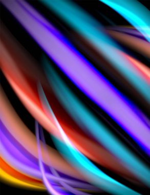 Siyah, sıvı sıvı renk dalgalarında ipeksi çizgiler. Vektör İllüstrasyonu