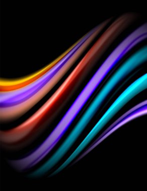 Siyah, sıvı sıvı renk dalgalarında ipeksi çizgiler. Vektör İllüstrasyonu