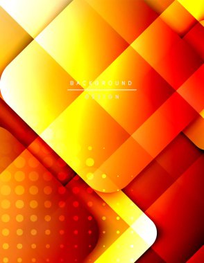 Yuvarlak kareler geometrik soyut arkaplan bileşimini şekillendirir. Üç boyutlu gölge efektleri ve sıvı eğimleri. Modern çakışma biçimleri.