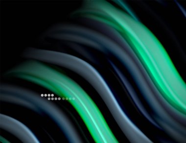 Siyah, sıvı sıvı renk dalgalarında ipeksi çizgiler. Vektör İllüstrasyonu