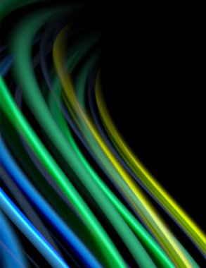 Siyah, sıvı sıvı renk dalgalarında ipeksi çizgiler. Vektör İllüstrasyonu