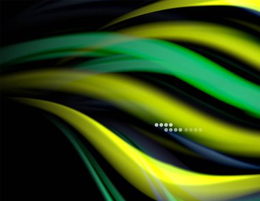 Siyah, sıvı sıvı renk dalgalarında ipeksi çizgiler. Vektör İllüstrasyonu