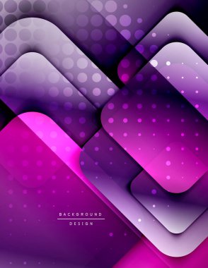 Yuvarlak kareler geometrik soyut arkaplan bileşimini şekillendirir. Üç boyutlu gölge efektleri ve sıvı eğimleri. Modern çakışma biçimleri.