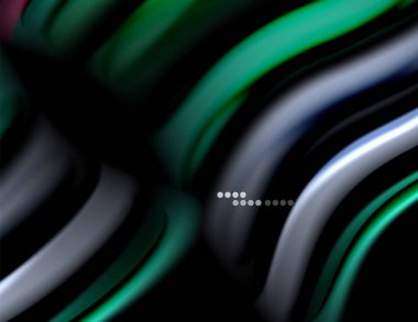 Siyah, sıvı sıvı renk dalgalarında ipeksi çizgiler. Vektör İllüstrasyonu