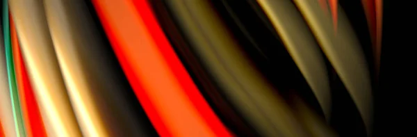 Шелковая и гладкая волна дизайн плаката. Цветные волны, линии жидкого стиля и формы в черном цвете фона — стоковый вектор