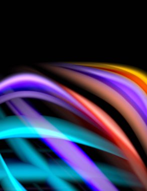 Siyah, sıvı sıvı renk dalgalarında ipeksi çizgiler. Vektör İllüstrasyonu