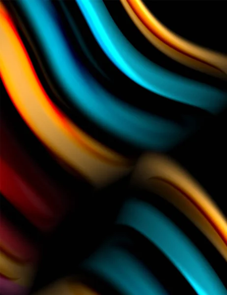 Hedvábné hladké linie na černých tekutých barevných vlnách. Vektorová ilustrace — Stockový vektor