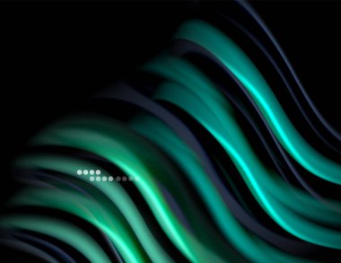 Siyah, sıvı sıvı renk dalgalarında ipeksi çizgiler. Vektör İllüstrasyonu