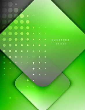 Yuvarlak kareler geometrik soyut arkaplan bileşimini şekillendirir. Üç boyutlu gölge efektleri ve sıvı eğimleri. Modern çakışma biçimleri.