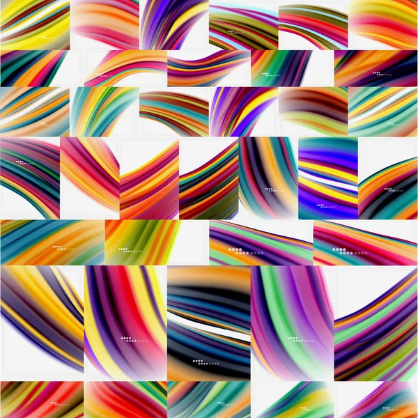 Collection of wave lines abstract backgrounds, smooth silk design with rainbow style colors. Liquid fluid color waves. Vector Illustrations — 图库矢量图片