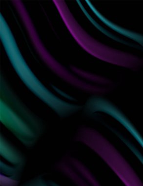 Siyah, sıvı sıvı renk dalgalarında ipeksi çizgiler. Vektör İllüstrasyonu