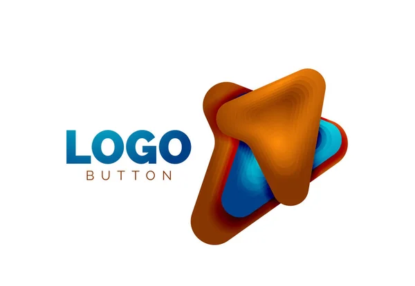 Modèle de logo flèche. Ou jouer ou télécharger le modèle de logotype de bouton. Conception géométrique minimale, symbole gras géométrique 3d en style relief avec effet d'étapes de mélange de couleurs. Illustration vectorielle — Image vectorielle