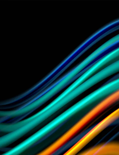 黒、液体の流体色の波に絹の滑らかな線。ベクターイラスト — ストックベクタ