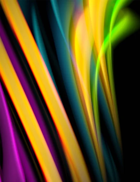 Líneas lisas de seda sobre ondas de color fluidas negras y líquidas. Ilustración vectorial — Archivo Imágenes Vectoriales