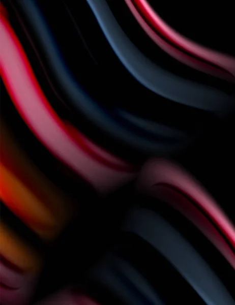 Líneas lisas de seda sobre ondas de color fluidas negras y líquidas. Ilustración vectorial — Vector de stock