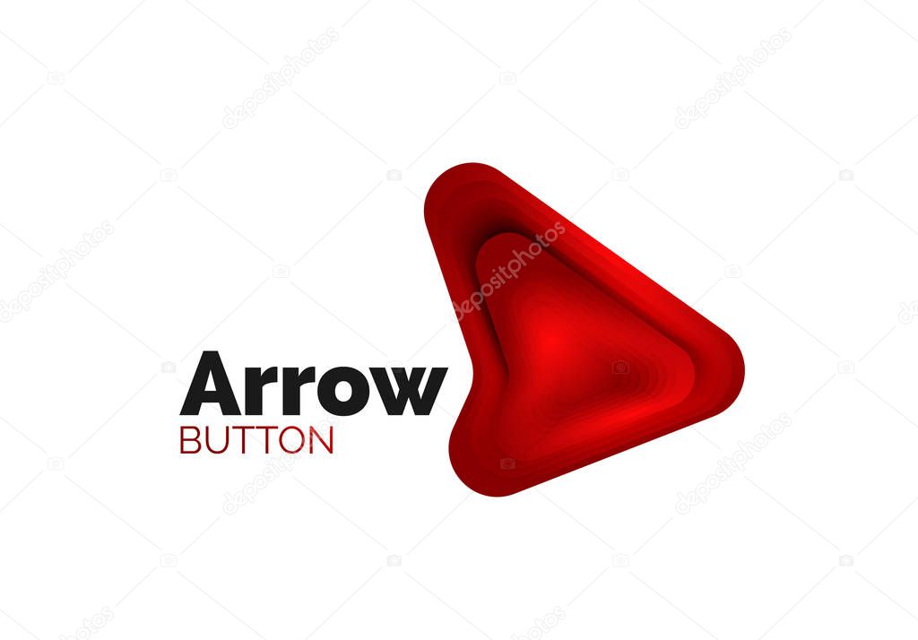 Arrow logo template. Or play or download button logotype template. Minimal geometrical design, 3d geometric bold symbol in relief style with color blend steps effect. Vector Illustration For Wallpaper
