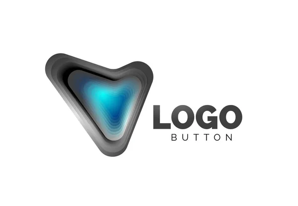 Plantilla de logotipo de flecha. O jugar o descargar plantilla de logotipo de botón. Diseño geométrico mínimo, símbolo en negrita geométrica 3d en estilo de relieve con efecto de pasos de mezcla de color. Ilustración vectorial — Vector de stock