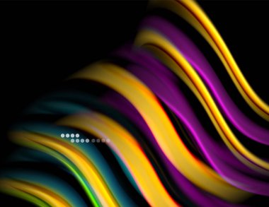 Siyah, sıvı sıvı renk dalgalarında ipeksi çizgiler. Vektör İllüstrasyonu