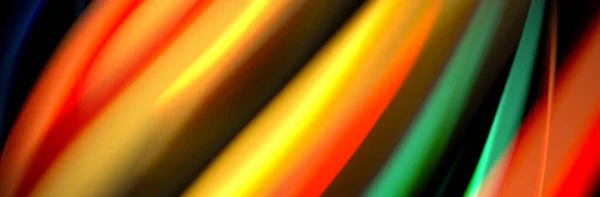 İpek ve pürüzsüz dalga poster tasarımı. Renk dalgaları, sıvı biçim çizgileri ve siyah arkaplan şekilleri — Stok Vektör