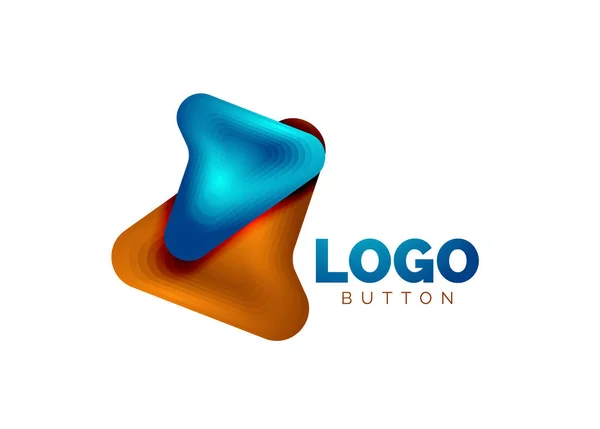 Plantilla de logotipo de flecha. O jugar o descargar plantilla de logotipo de botón. Diseño geométrico mínimo, símbolo en negrita geométrica 3d en estilo de relieve con efecto de pasos de mezcla de color. Ilustración vectorial — Archivo Imágenes Vectoriales