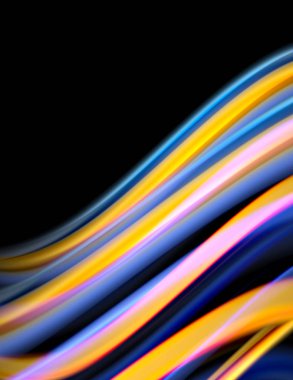 Siyah, sıvı sıvı renk dalgalarında ipeksi çizgiler. Vektör İllüstrasyonu