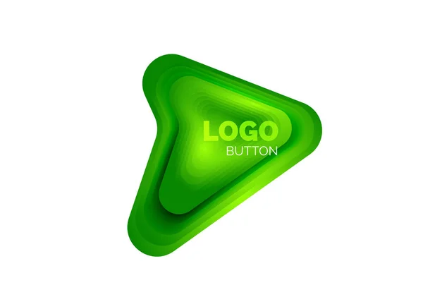 Plantilla de logotipo de flecha. O jugar o descargar plantilla de logotipo de botón. Diseño geométrico mínimo, símbolo en negrita geométrica 3d en estilo de relieve con efecto de pasos de mezcla de color. Ilustración vectorial — Vector de stock