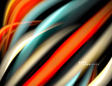 Siyah, sıvı sıvı renk dalgalarında ipeksi çizgiler. Vektör İllüstrasyonu