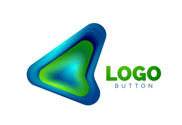 Pfeil-Logo-Vorlage. oder spielen oder herunterladen Button Logotyp Vorlage. minimales geometrisches Design, 3D-geometrisches fettes Symbol im Reliefstil mit Effekt der Farbmischung. Vektorillustration — Stockvektor