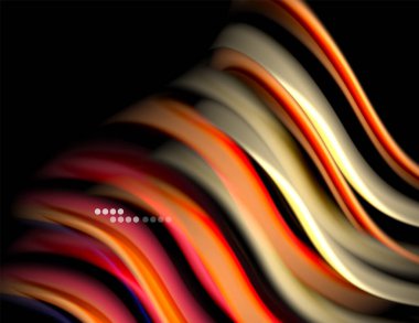 Siyah, sıvı sıvı renk dalgalarında ipeksi çizgiler. Vektör İllüstrasyonu