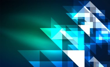 Abstract background, mosaic triangle pattern with transparent effects on glowing neon shiny backdrop. Vector Illustration For Wallpaper, Banner, Background, Card, Book Illustration, landing page