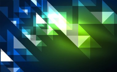 Abstract background, mosaic triangle pattern with transparent effects on glowing neon shiny backdrop. Vector Illustration For Wallpaper, Banner, Background, Card, Book Illustration, landing page