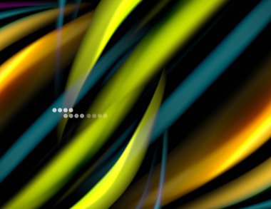 Siyah, sıvı sıvı renk dalgalarında ipeksi çizgiler. Vektör İllüstrasyonu