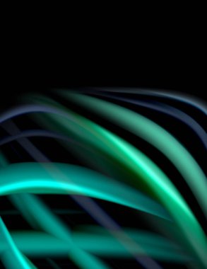 Siyah, sıvı sıvı renk dalgalarında ipeksi çizgiler. Vektör İllüstrasyonu