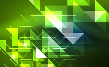Abstract background, mosaic triangle pattern with transparent effects on glowing neon shiny backdrop. Vector Illustration For Wallpaper, Banner, Background, Card, Book Illustration, landing page