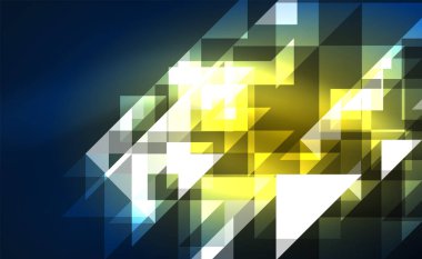 Abstract background, mosaic triangle pattern with transparent effects on glowing neon shiny backdrop. Vector Illustration For Wallpaper, Banner, Background, Card, Book Illustration, landing page