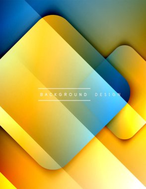 Yuvarlak kareler geometrik soyut arkaplan bileşimini şekillendirir. Üç boyutlu gölge efektleri ve sıvı eğimleri. Modern çakışma biçimleri.