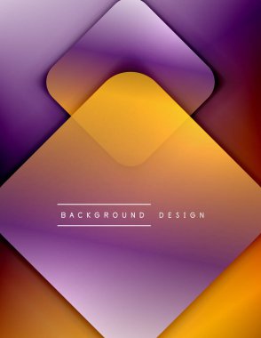 Yuvarlak kareler geometrik soyut arkaplan bileşimini şekillendirir. Üç boyutlu gölge efektleri ve sıvı eğimleri. Modern çakışma biçimleri.