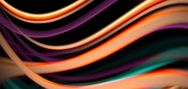Αφηρημένες μεταξένιες απαλές γραμμές σε μαύρα, πολύχρωμα υγρά κύματα στυλ ουράνιου τόξου σε μαύρο — Διανυσματικό Αρχείο
