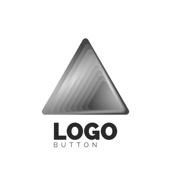Szablon geometrycznego logo trójkąta. Minimalna geometryczna konstrukcja, pogrubiony symbol 3D w stylu reliefu z efektem mieszanki kolorów. Ilustracja wektorowa przycisku, sztandar, tło — Wektor stockowy