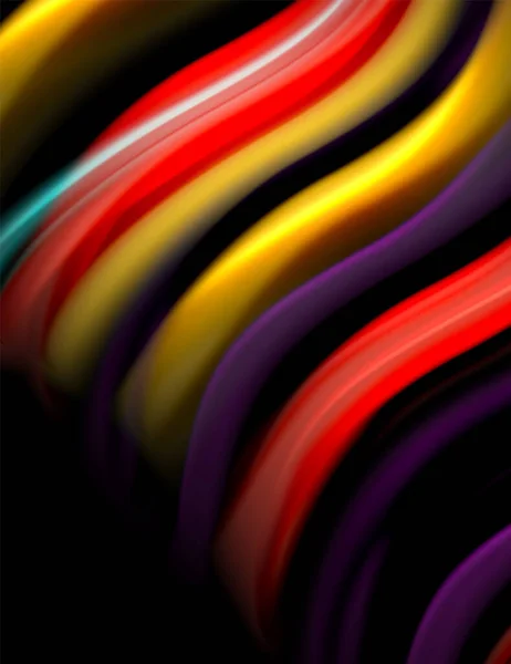 Silk smooth lines on black, liquid fluid color waves. Vector Illustration — 스톡 벡터